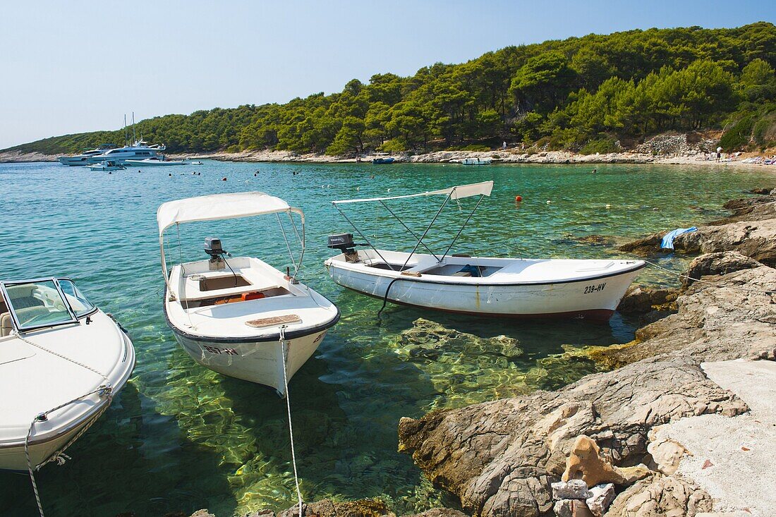 Boats in the Pakleni Islands (Paklinski Islands), Dalmatian Coast, Adriatic Sea, Croatia, Europe