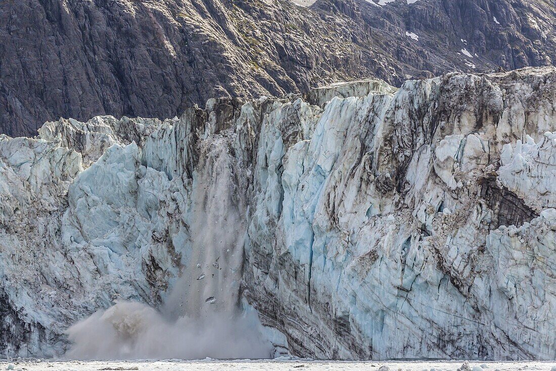 Johns Hopkins Glacier calving, Fairweather Range, Glacier Bay National Park and Preserve, Southeast Alaska, United States of America, North America