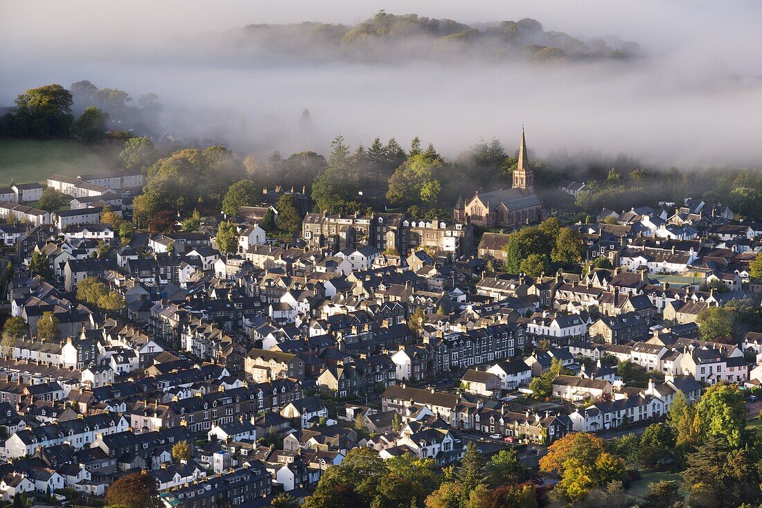 Aerial view of Keswick in the Lake District National Park, Cumbria, England, United Kingdom, Europe
