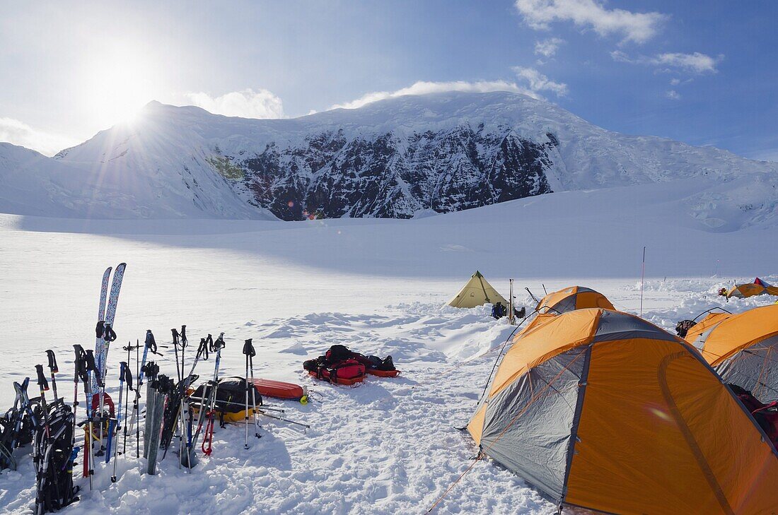 Camp 1, climbing expedition on Mount McKinley, 6194m, Denali National Park, Alaska, United States of America, North America