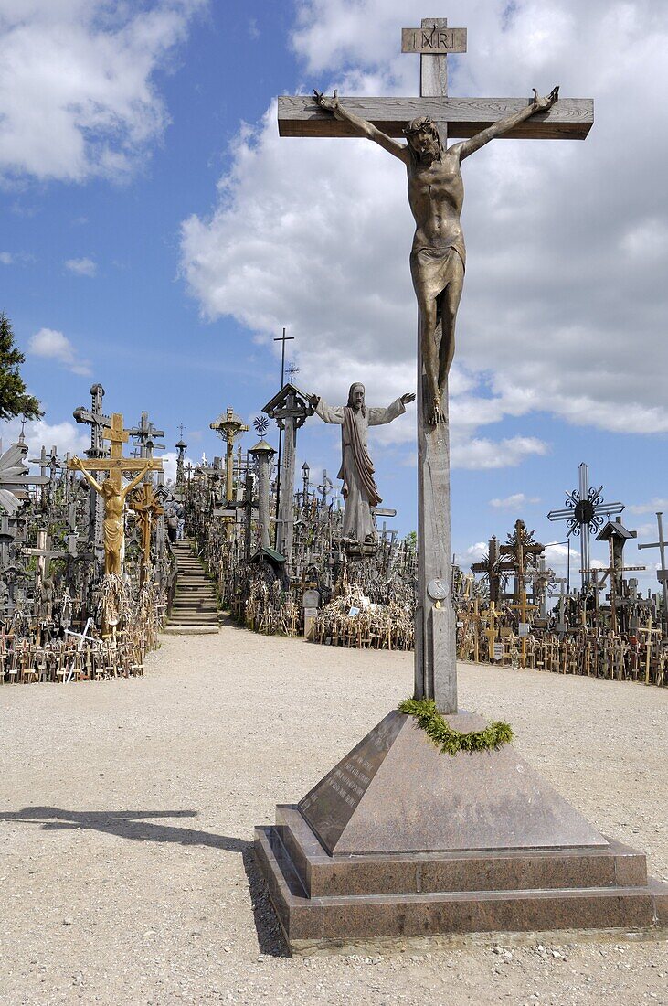 Cross laid by Pope John Paul II in 1993 at the Hill of Crosses, near Siauliai, Lithuania, Baltic States, Europe
