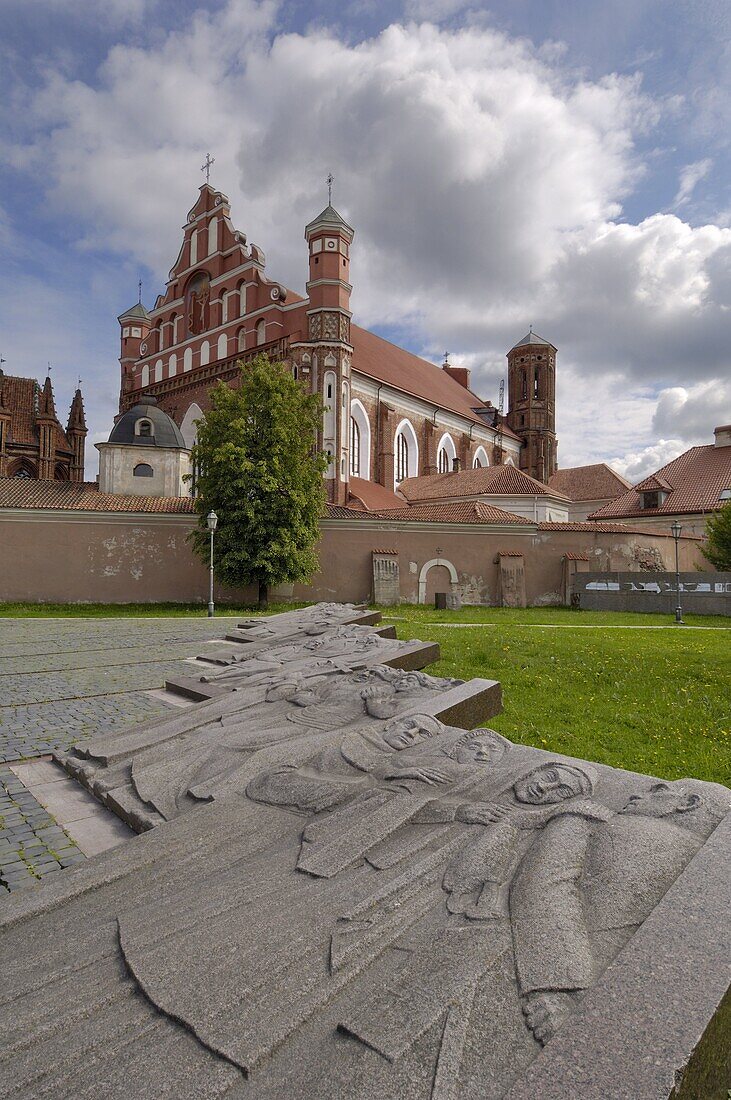 Sculpture in front of the Bernardine Church and Monastery, Vilnius, UNESCO World Heritage Site, Lithuania, Baltic States, Europe