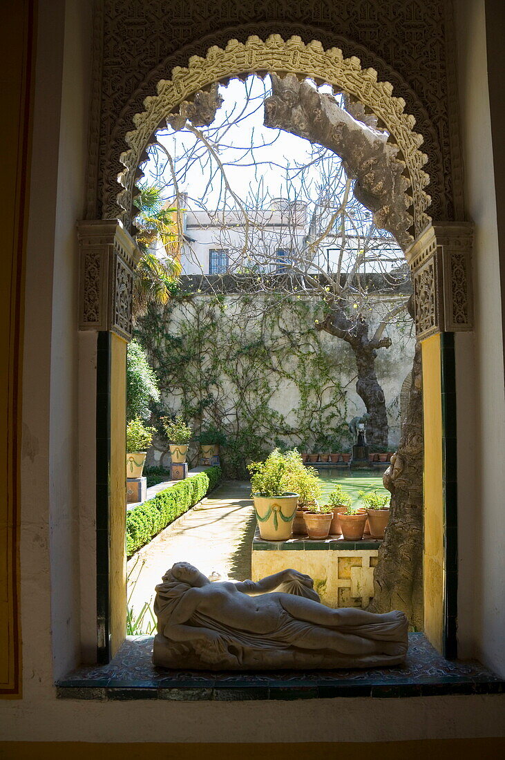 Gardens in the Casa de Pilatos, Santa Cruz district, Seville, Andalusia, Spain, Europe