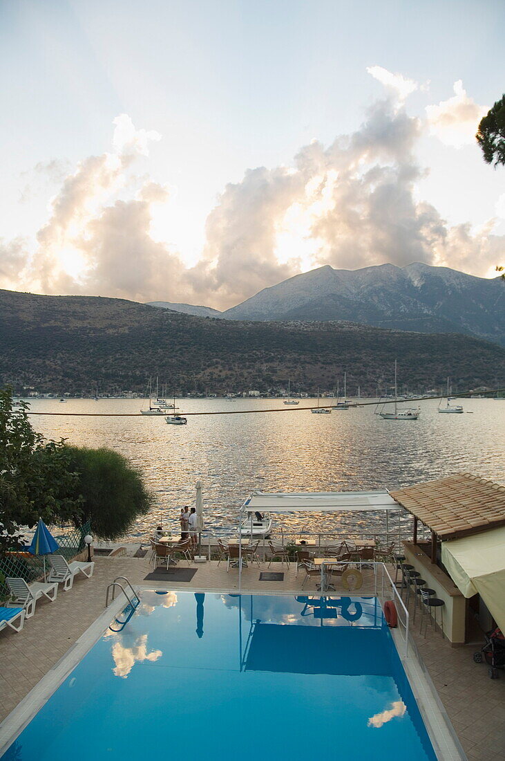 Clouds and sunset at Nidri, Lefkada (Lefkas), Ionian Islands, Greek Islands, Greece, Europe