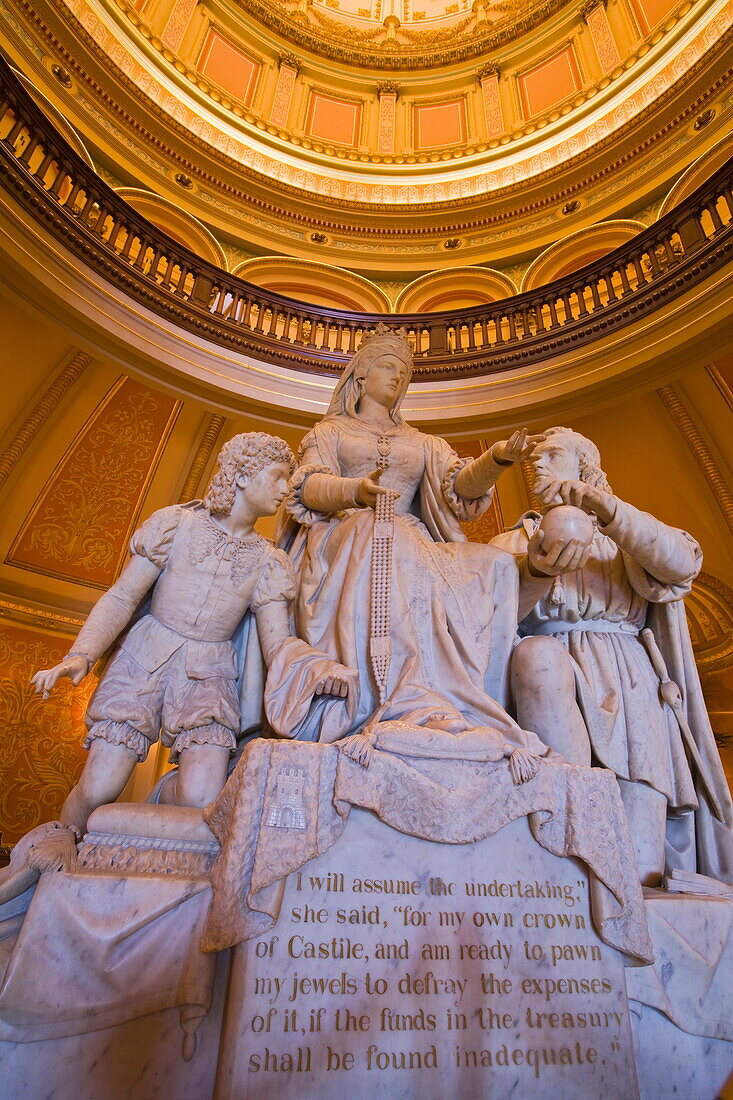 Statue of Queen Isabella and Columbus in the Rotunda of the State Capitol, Sacramento, California, United States of America, North America