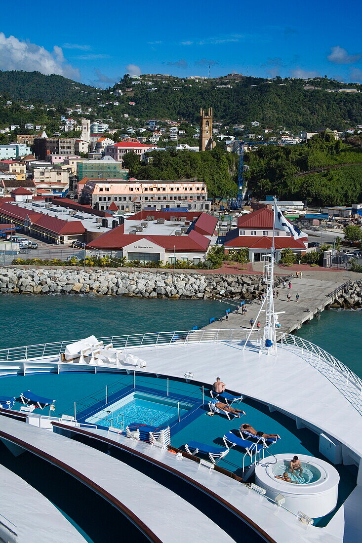 Docked cruise ship, Esplanade area, St. George's, Grenada, Windward Islands, Lesser Antilles, West Indies, Caribbean, Central America