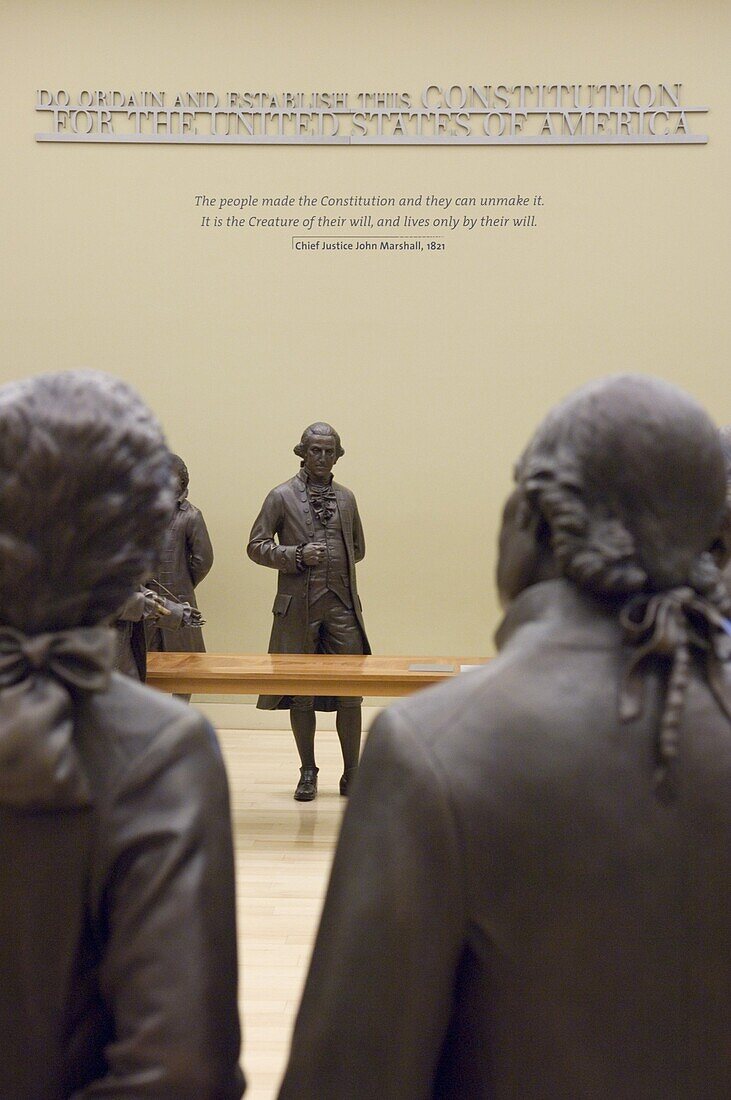 Lifesize bronze statues of the 42 delegates to the Constitutional Convention, Signers' Hall, National Constitution Center, Independence Mall, Philadelphia, Pennsylvania, United States of America, North America