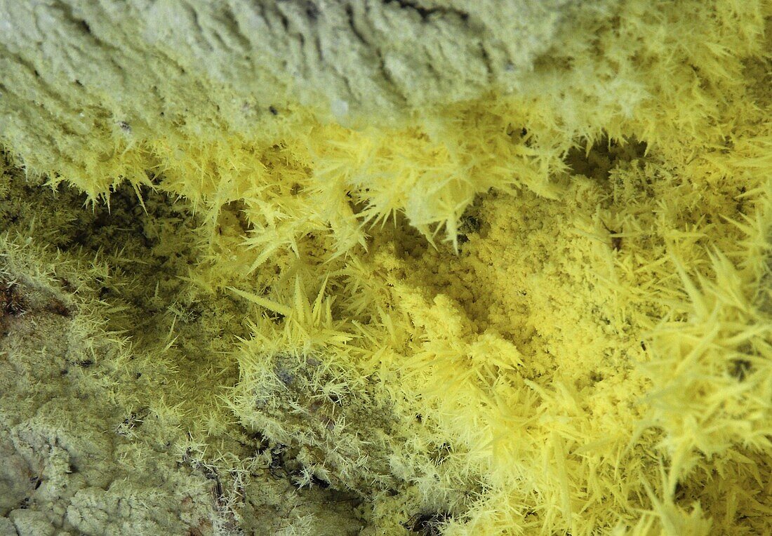 Sulphur crystals in volcanic solfatara vent, Io-zan, Kussharo caldera, Akan National Park, Hokkaido, Japan, Asia