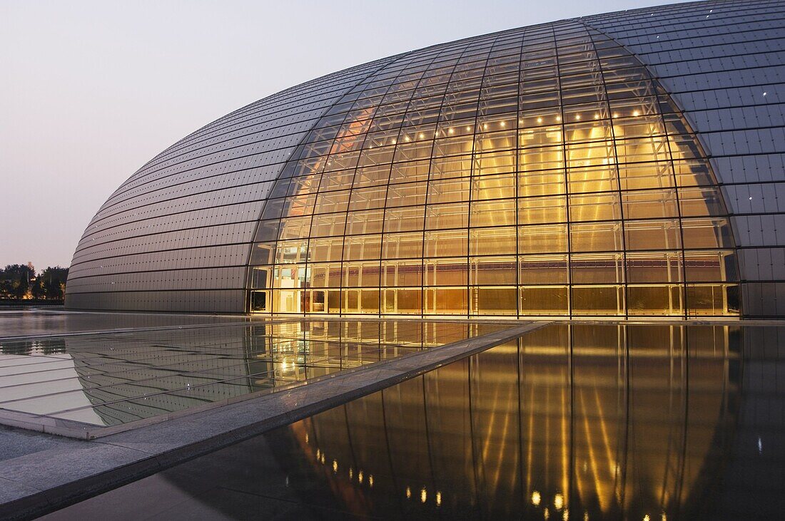 The National Theatre Opera House, also known as The Egg designed by French architect Paul Andreu and made with glass and titanium opened 2007, Beijing, China, Asia