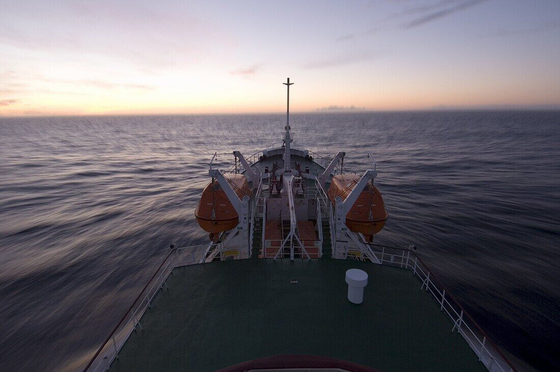 Antarctic Dream ship in Drake Passage at sunset, Antarctica, Polar Regions