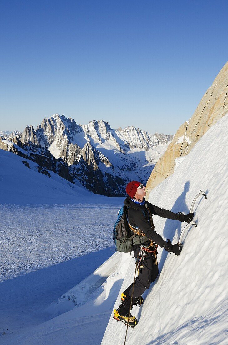 Ice climbing on Mont Blanc, Chamonix, Haute-Savoie, French Alps, France, Europe