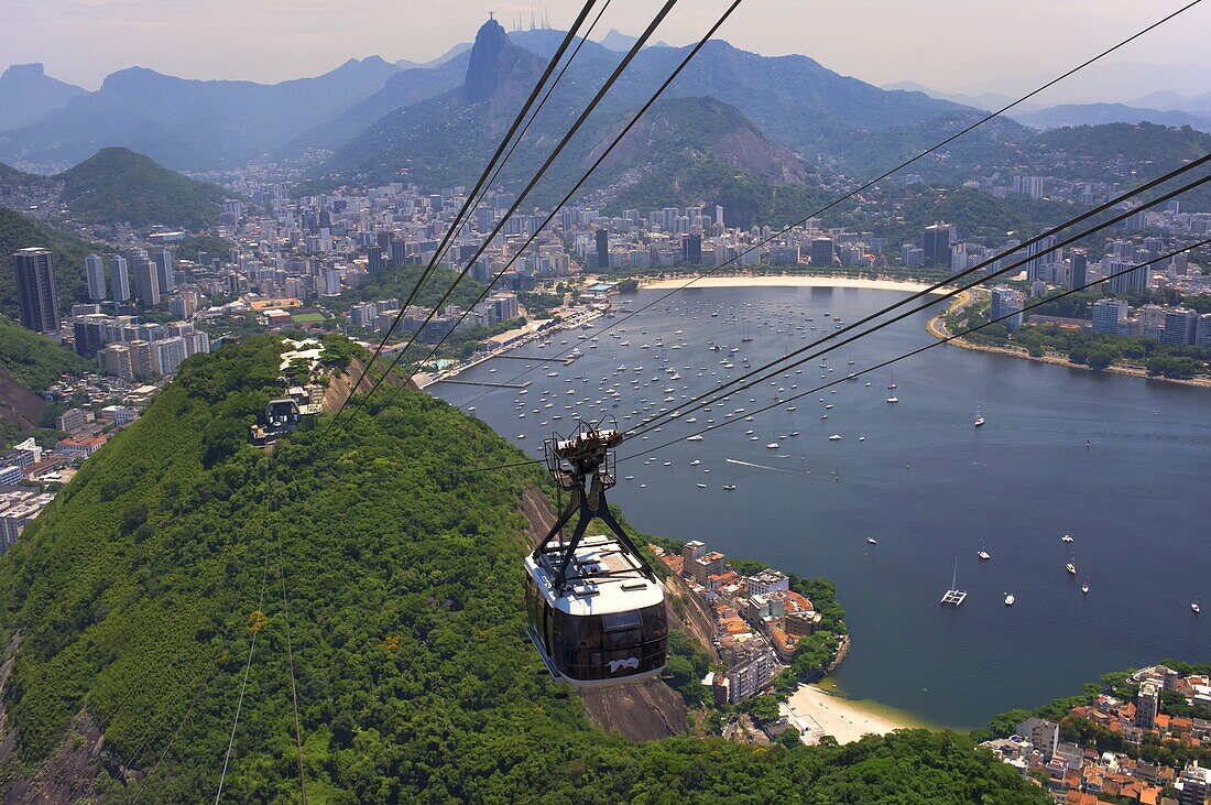 View over Botafogo and the Corcovado from the Sugar Loaf Mountain, Rio de Janeiro, Brazil, South America