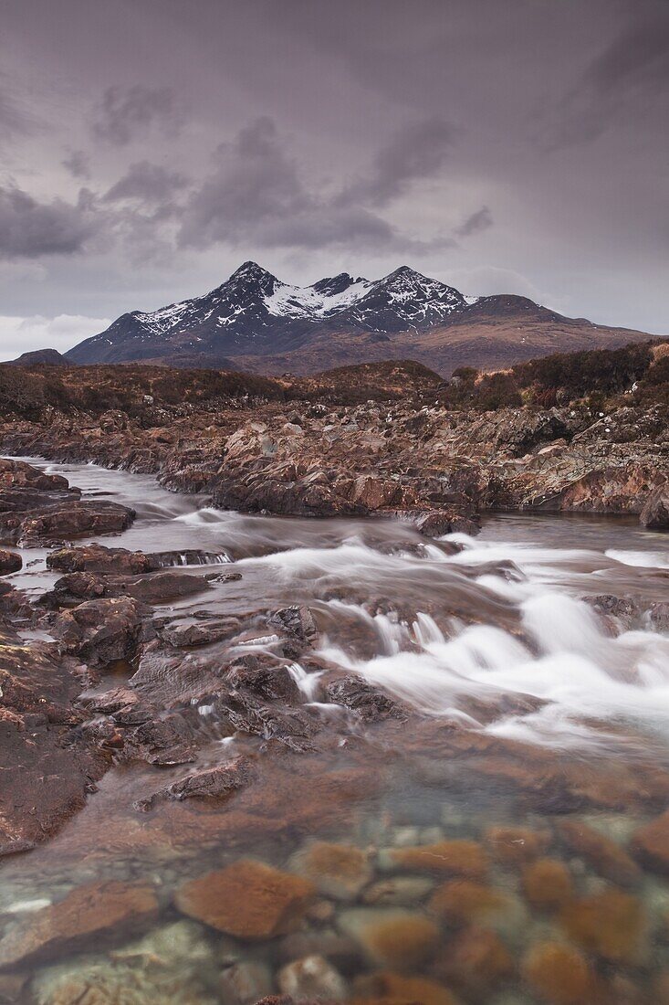 The River Sligachan and the Cuillin Hills, Isle of Skye, Inner Hebrides, Scotland, United Kingdom, Europe