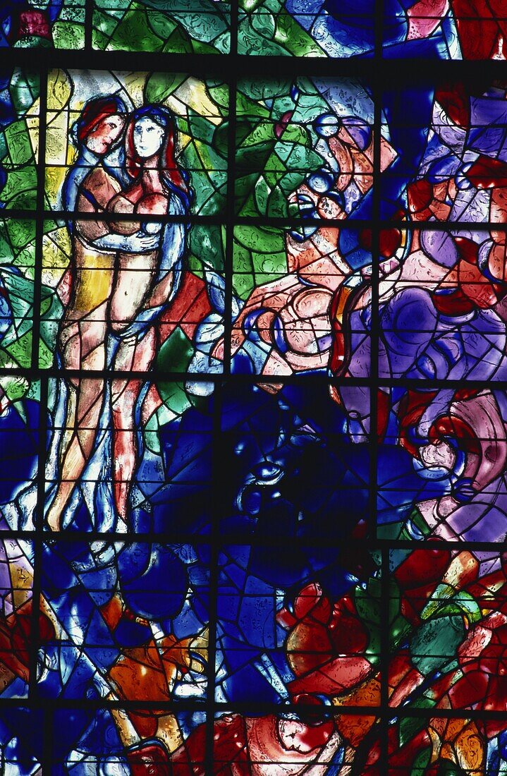 Stained glass window by Marc Chagall, Sarrabourg, Lorraine, France, Europe