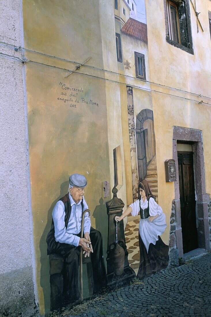 Murals in the village of Tinura, Bosa region, island of Sardinia, Italy, Mediterranean, Europe