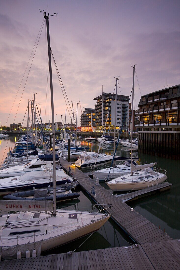 Yachts moored at Ocean Village Marina, Southampton, Hampshire, England, United Kingdom, Europe