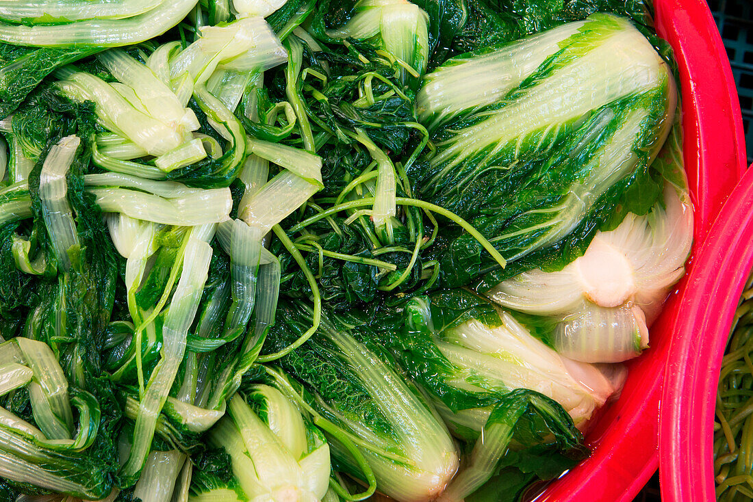 Pak Choi wird am Markt verkauft, Busan, Yeongnam, Südkorea, Asien