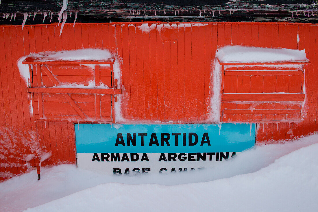 Snowed-in Argentine weather station (currently not staffed), Halfmoon Island, South Shetland Islands, Antarctica