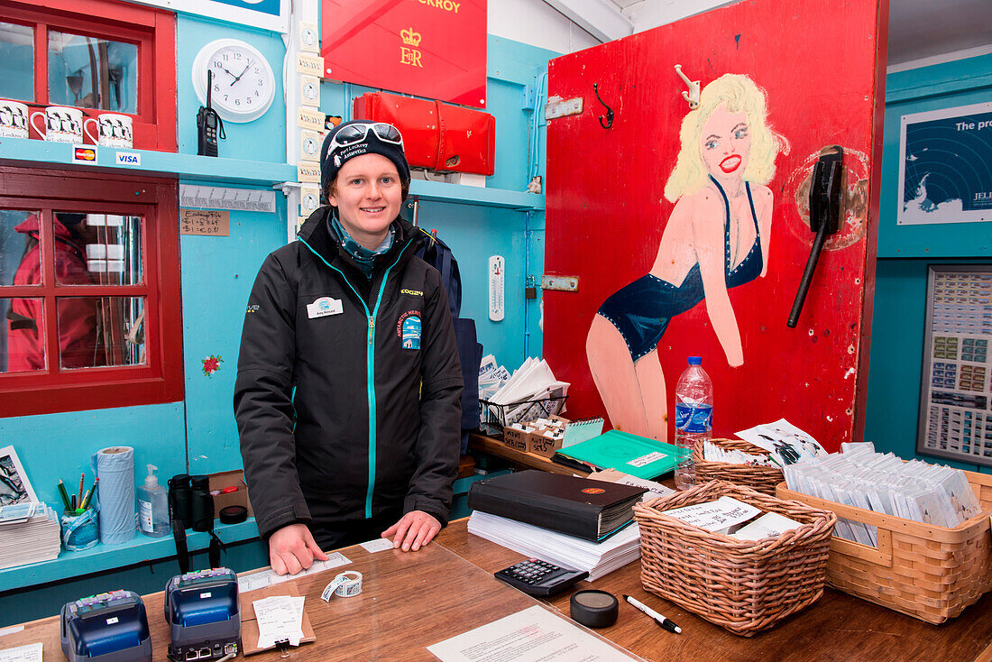 The shop at Base A of the British Antarctic Survey scientific stations sells hats, t-shirts, magnets, collectors-edition stamps, books, and Antarctic tartans. Visitors from expedition cruise-ships can pay with dollars, euros, British pounds or with their 