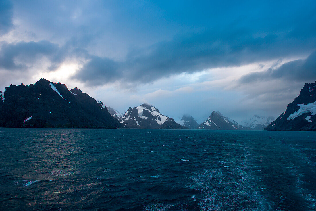 Sea and mountains at dusk, near Livingstone Island, South Orkney Islands, Antarctica