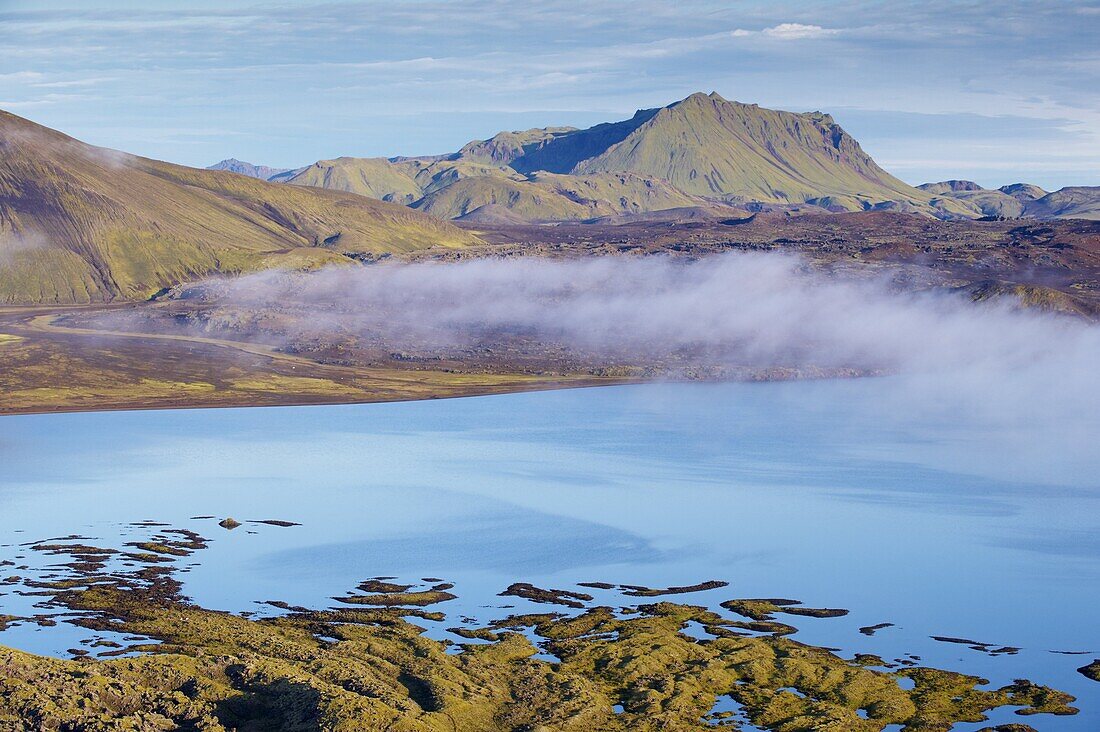 Lava flows in lake Frostadavatn, Landmannalaugar area, Fjallabak region, Iceland, Polar Regions