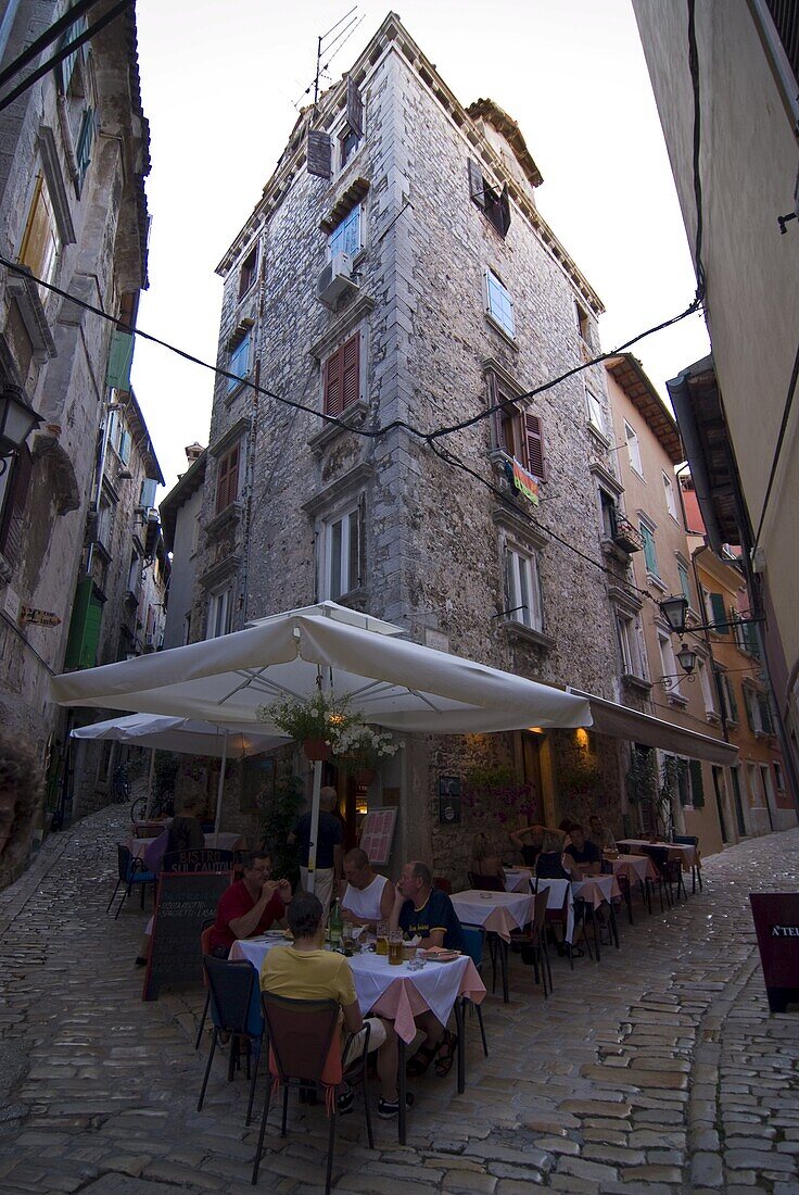 Little restaurant in the old town of Rovinj, Istria, Croatia, Europe