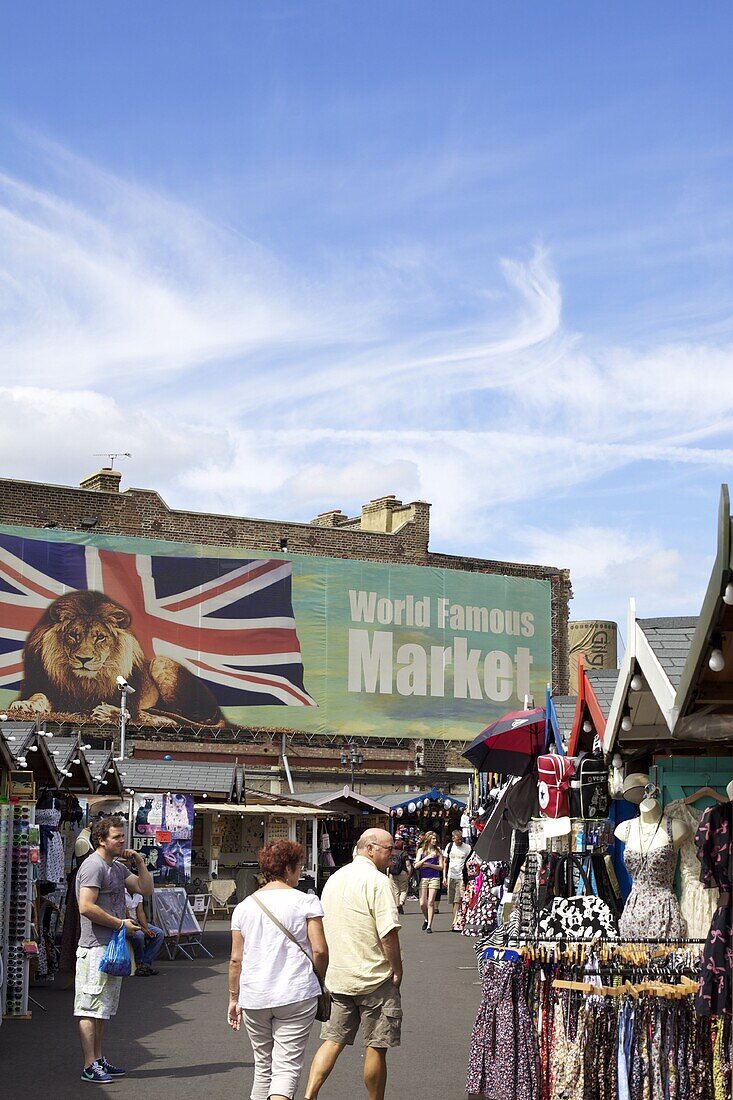 Tourists browsing Camden Market, London, England, United Kingdom, Europe