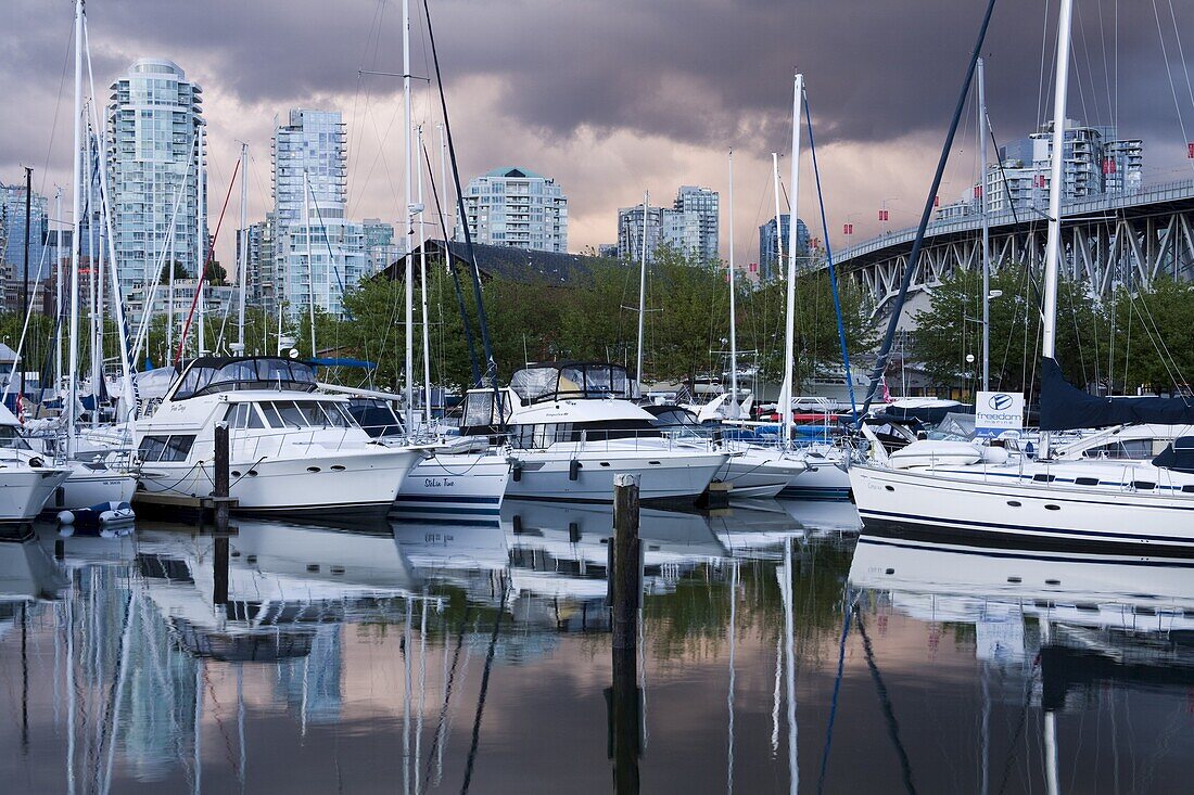 Broker's Bay Marina and Granville Street Bridge, False Creek, Vancouver, British Columbia, Canada, North America