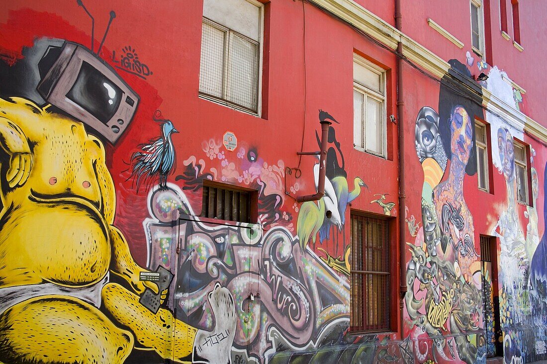 Murals in downtown Valparaiso, Chile, South America