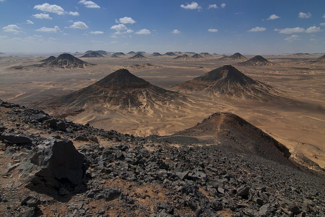 Little mounds in the Black desert, Egypt, North Africa, Africa