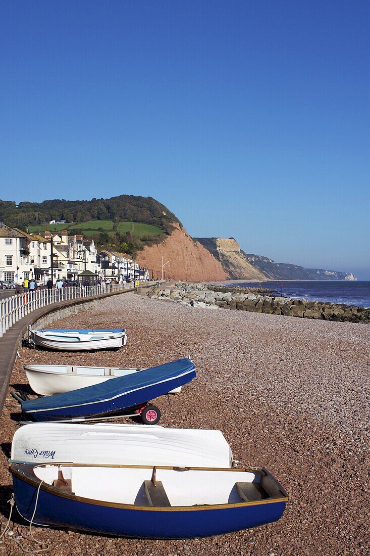 Boats on Sidmouth Beach, Devon, England, United Kingdom, Europe