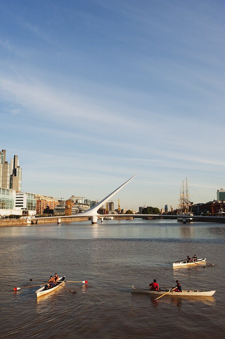 Rowing boats on Puente de la Mujer, Buenos Aires, Argentina, South America