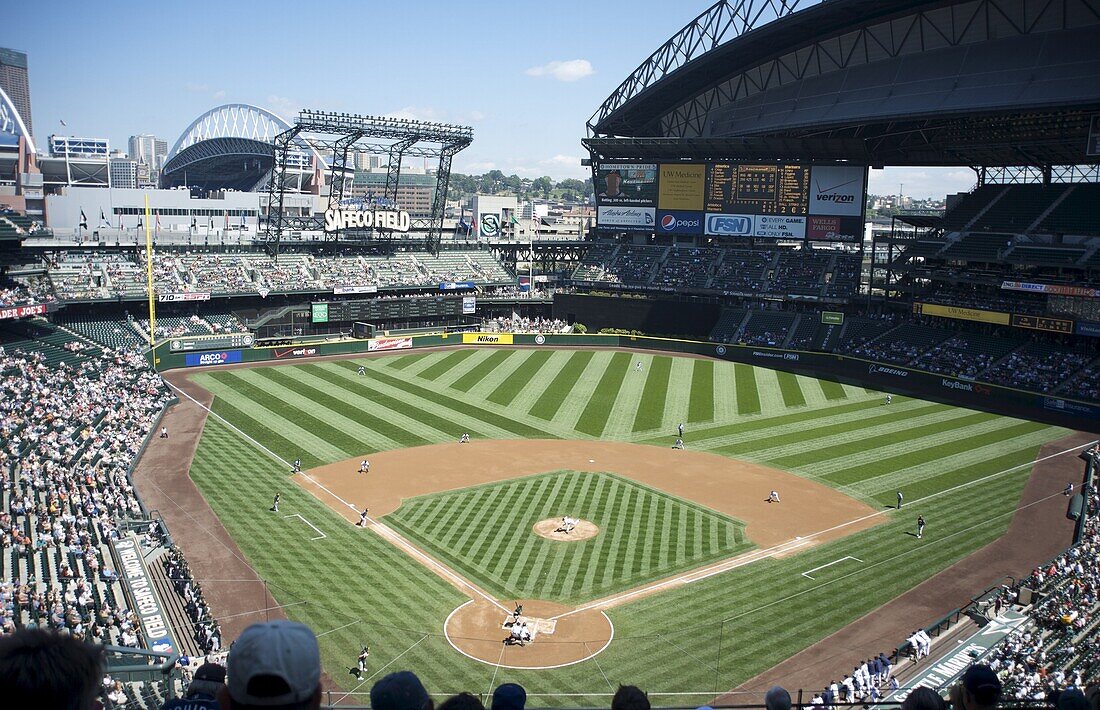 The Seattle Mariners play a day game against the Oakland Athletics at Safeco Field, Seattle, Washington State, United States of America, North America