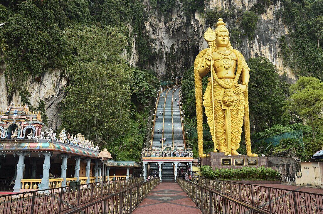 Batu Caves, Hindu Shrine, with Statue of Lord Muruguan, Selangor, Malaysia, Southeast Asia, Asia