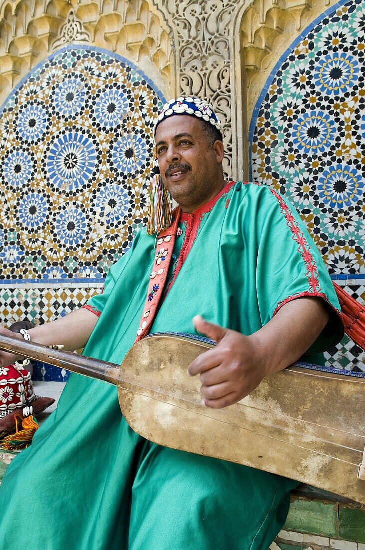 Gambri (guitar) player, Kasbah, Tangier, Morocco, North Africa, Africa
