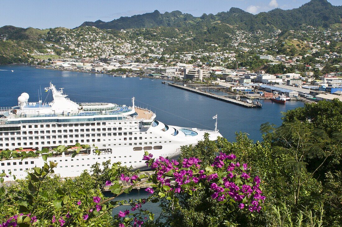 Sea Princess in Kingstown Harbour, St. Vincent, St. Vincent and The Grenadines, Windward Islands, West Indies, Caribbean, Central America