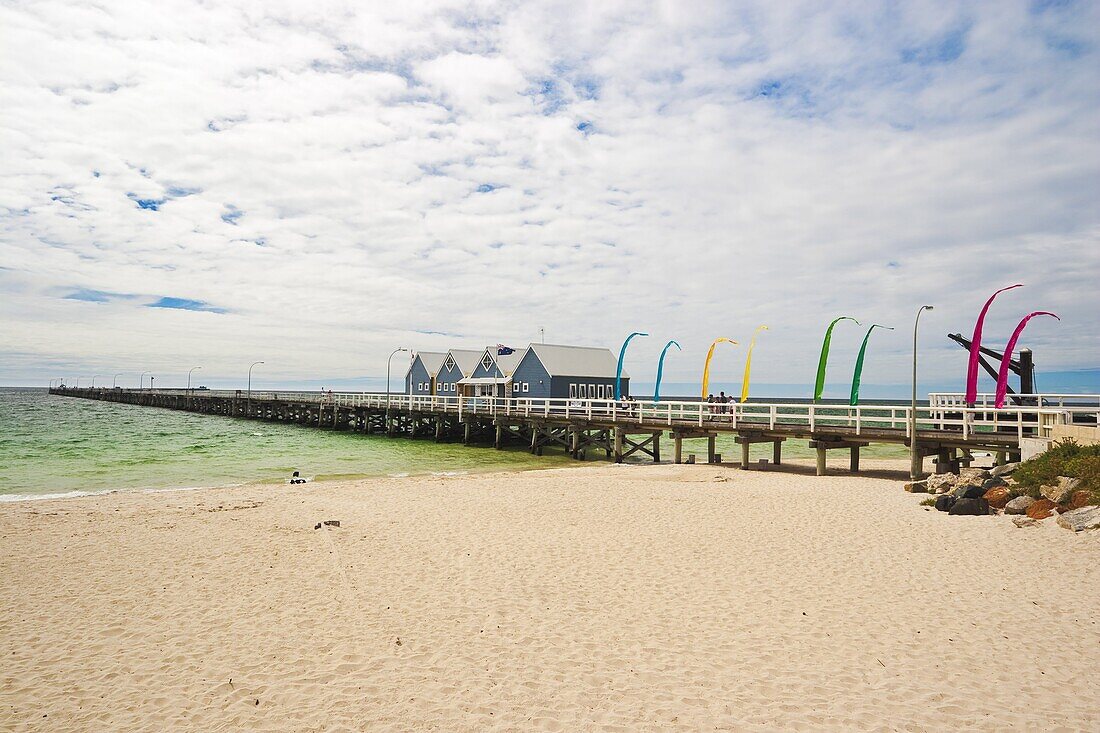 The Busselton Jetty, the longest in the southern hemisphere, originally the wooden jetty was built for the logging trade in the 1850, now a tourist attraction, Busselton, Western Australia, Australia, Pacific