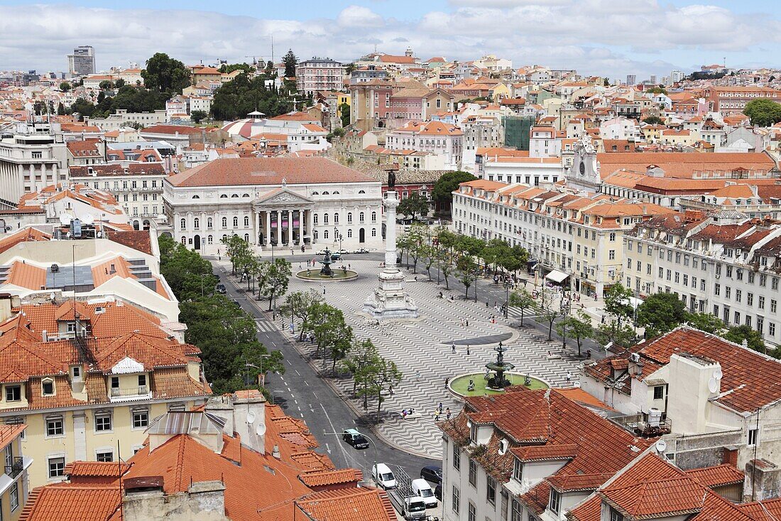Rossio square (Praca Dom Pedro IV) in the Baixa district centre of Lisbon, Portugal, Europe