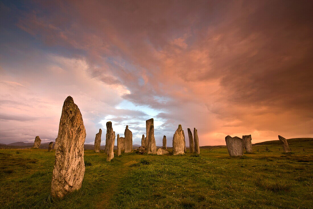 Standing Stones of Callanish at dawn, Callanish, near Carloway, Isle of Lewis, Outer Hebrides, Scotland, United Kingdom, Europe