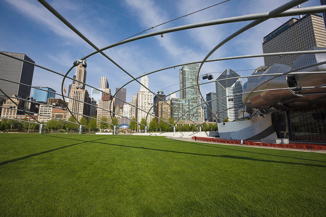 Jay Pritzker Pavilion designed by Frank Gehry, Millennium Park, Chicago, Illinois, United States of America, North America
