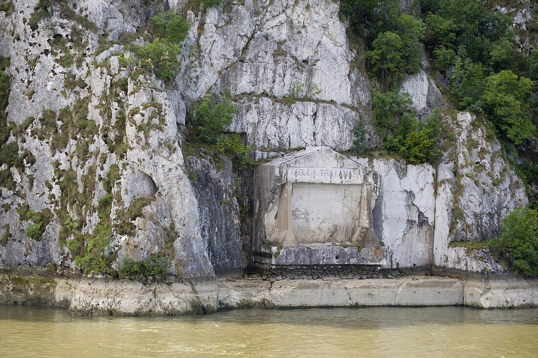 Trajan's Plaque, a marble Roman plaque on the banks of the Danube River in the Kazan Gorge region of the river, Serbia, Europe