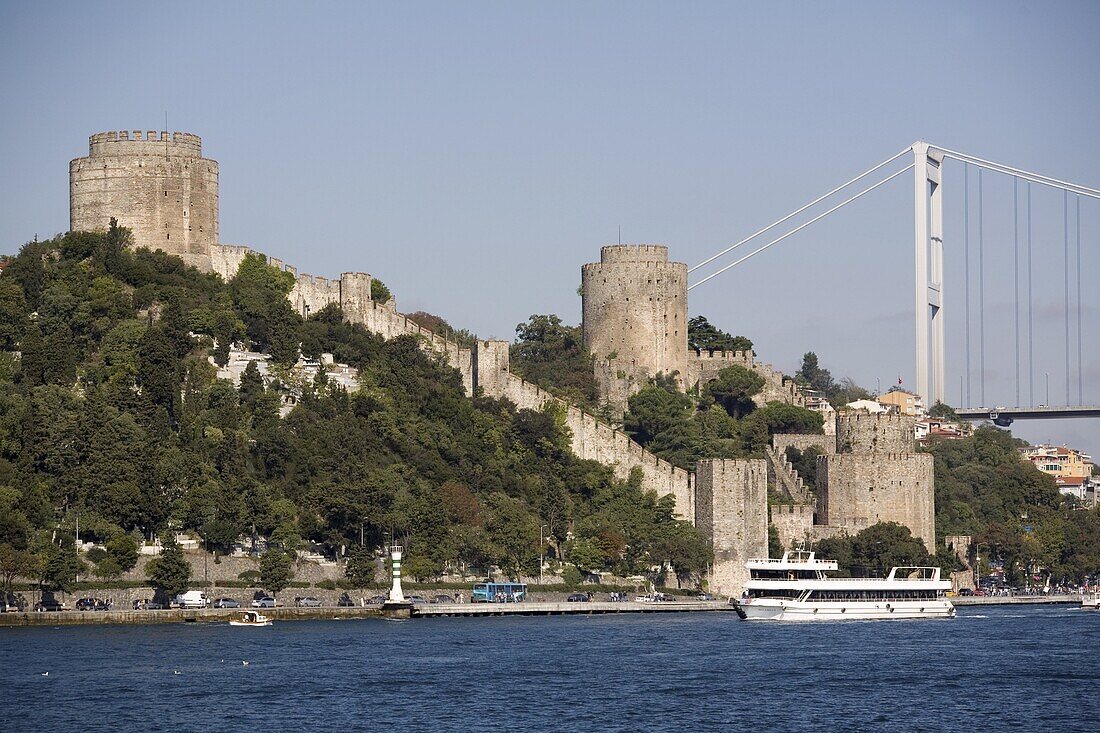 Rumeli Hisar fort and Fatih bridge, Bosphorus, Istanbul, Turkey, Europe