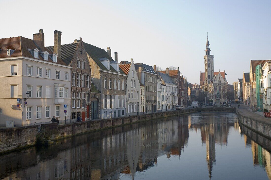 Spielgelrei near Van Eyckplein, looking east, Bruges, Belgium, Europe