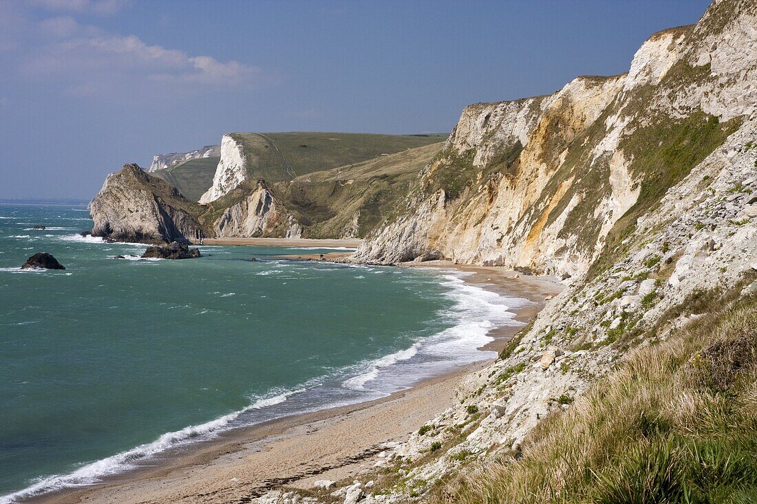 St. Oswald's Bay beach and cliffs, Dorset, England, United Kingdom, Europe