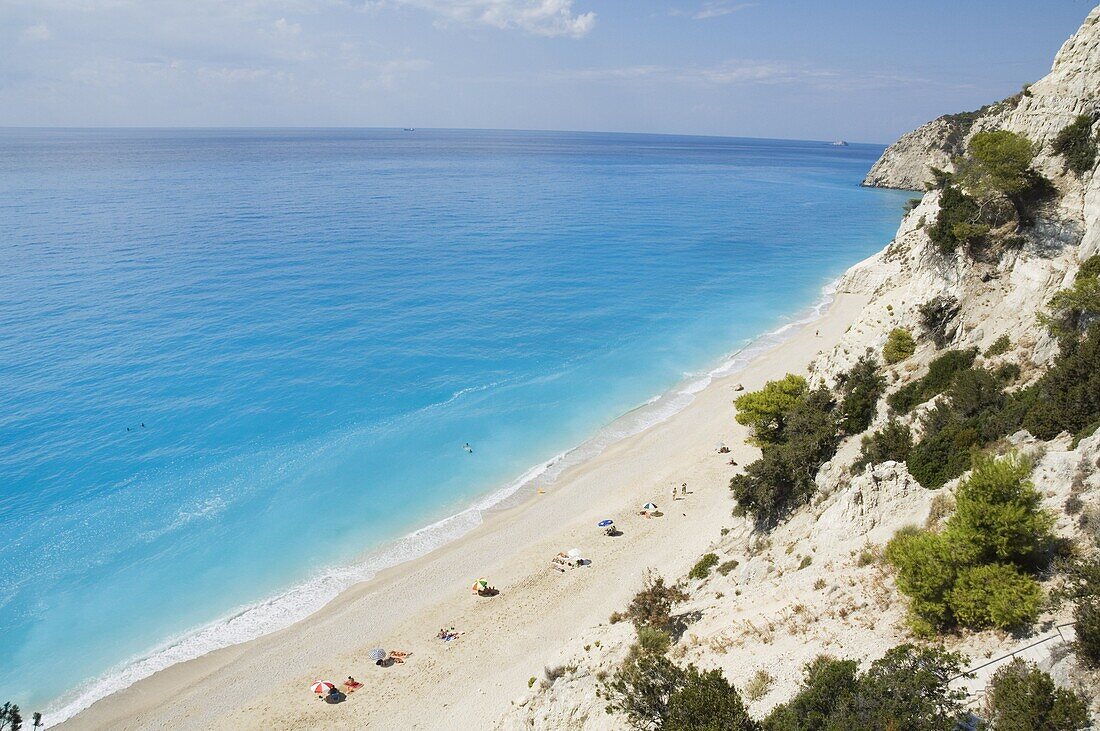 Egremnoi Beach, 400 steps down to beach, said to be one of the top beaches in Europe, on west coast of Lefkada (Lefkas), Ionian Islands, Greek Islands, Greece, Europe
