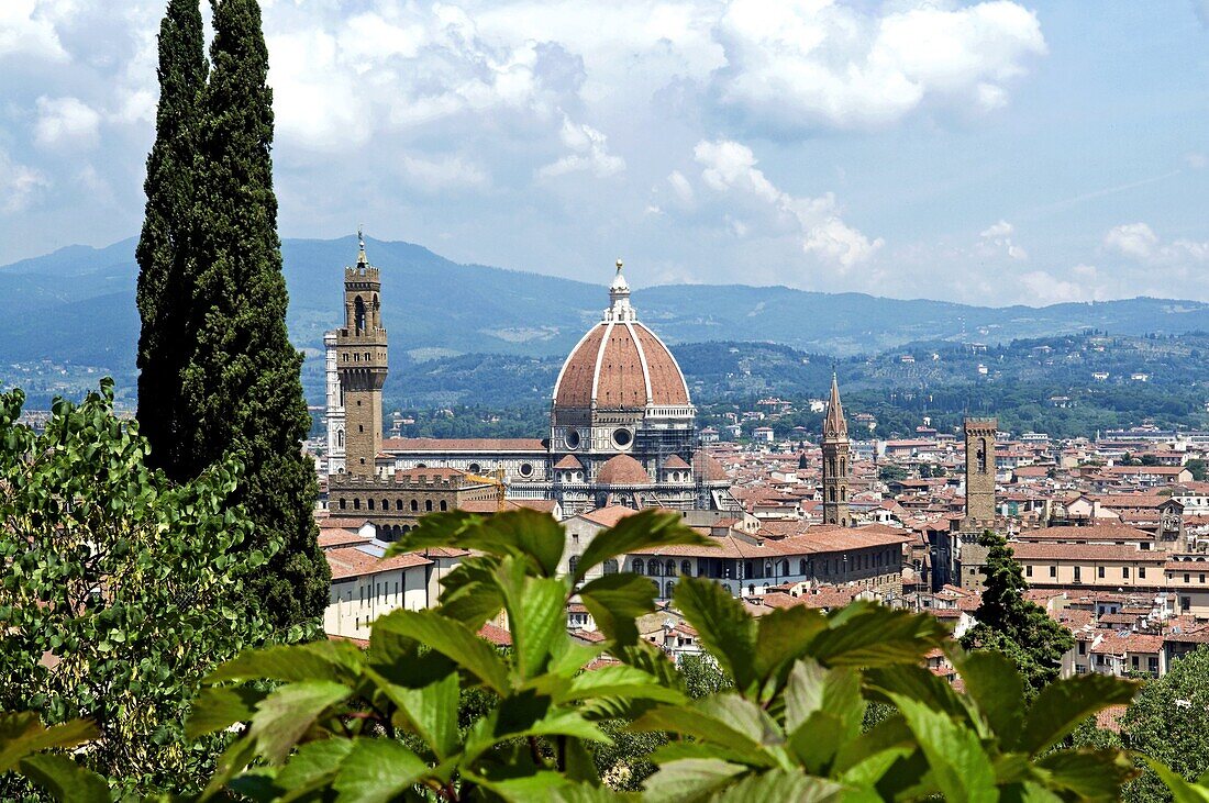Panoramic view out over Florence from the Bardini Garden, The Bardini Garden, Florence (Firenze), Tuscany, Italy, Europe