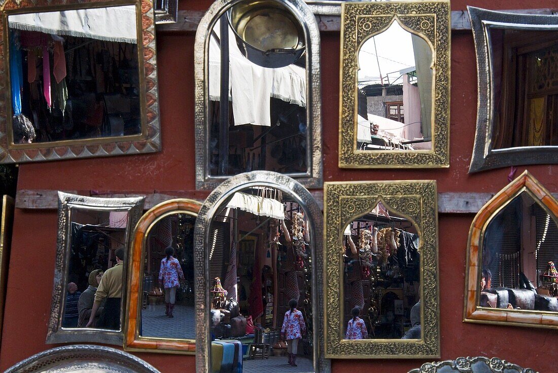 Mirrors for sale in the souk, Medina, Marrakech (Marrakesh), Morocco, North Africa, Africa