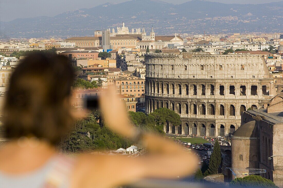 View from Altare della Patria of Colosseum, Rome, Lazio, Italy, Europe