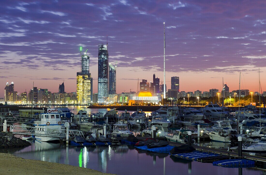 City skyline from Abu Dhabi International Marine Sports Club, Abu Dhabi, United Arab Emirates, Middle East