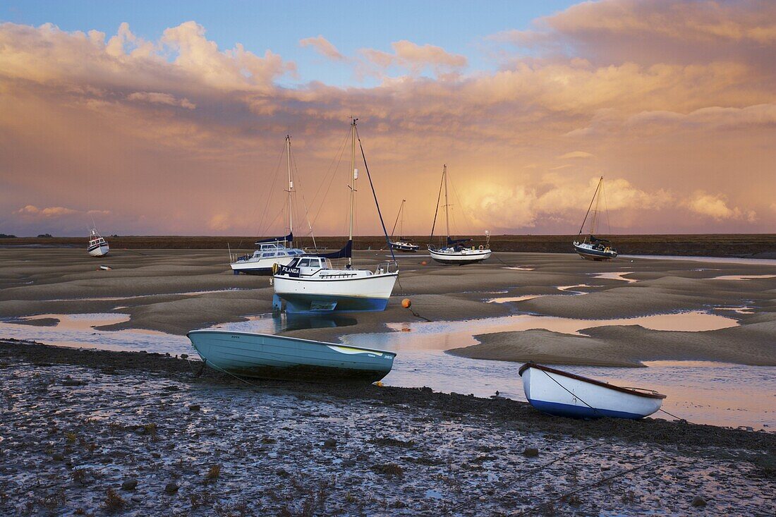 A spectacular sky on an autumn day at Wells-next-the-Sea harbour on the North Norfolk coast, Norfolk, England, United Kingdom, Europe